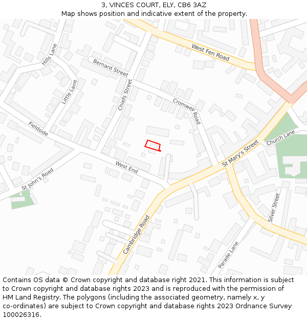 3, VINCES COURT, ELY, CB6 3AZ: Location map and indicative extent of plot