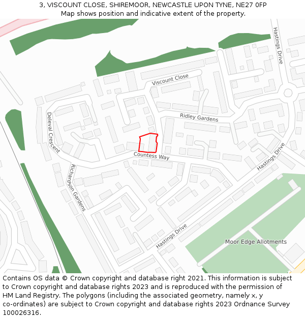 3, VISCOUNT CLOSE, SHIREMOOR, NEWCASTLE UPON TYNE, NE27 0FP: Location map and indicative extent of plot