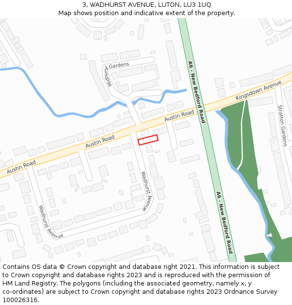 3, WADHURST AVENUE, LUTON, LU3 1UQ: Location map and indicative extent of plot