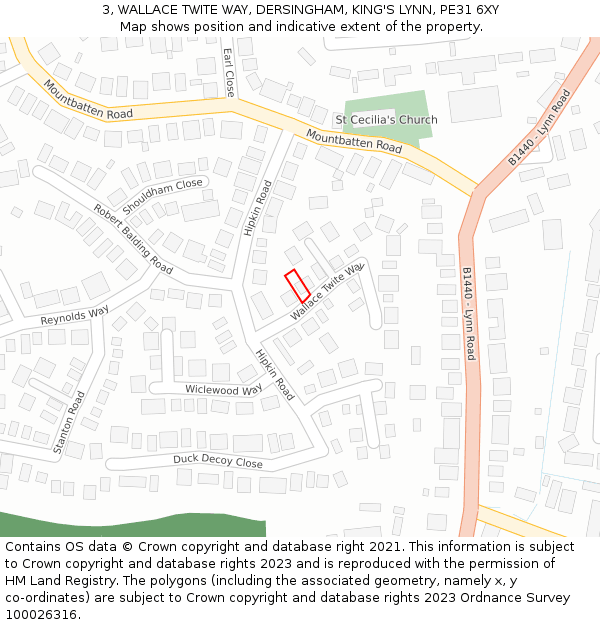 3, WALLACE TWITE WAY, DERSINGHAM, KING'S LYNN, PE31 6XY: Location map and indicative extent of plot