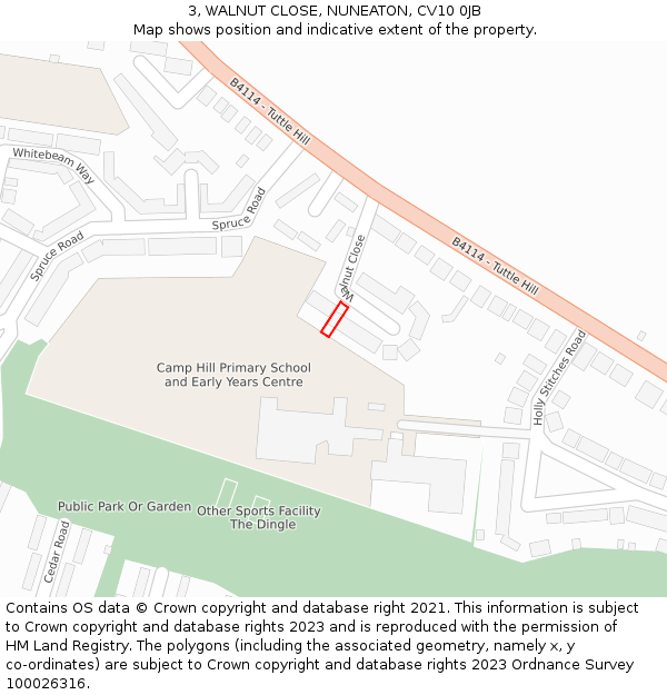 3, WALNUT CLOSE, NUNEATON, CV10 0JB: Location map and indicative extent of plot