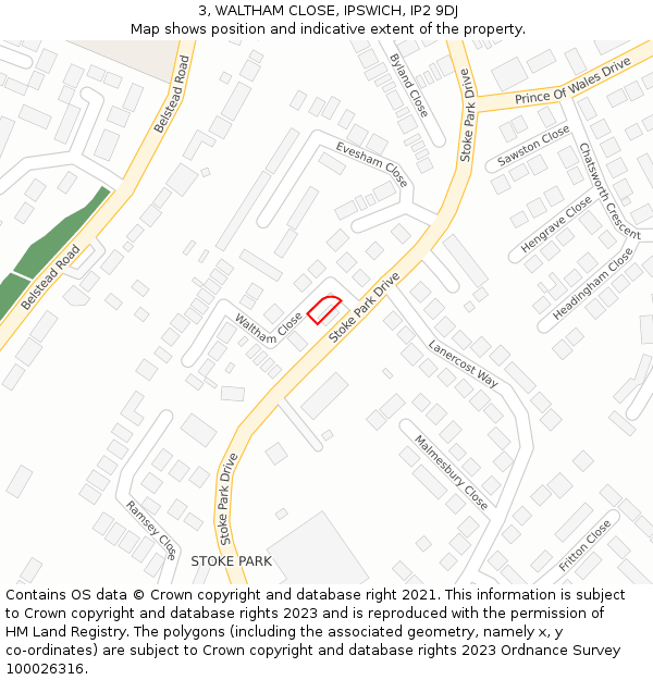 3, WALTHAM CLOSE, IPSWICH, IP2 9DJ: Location map and indicative extent of plot