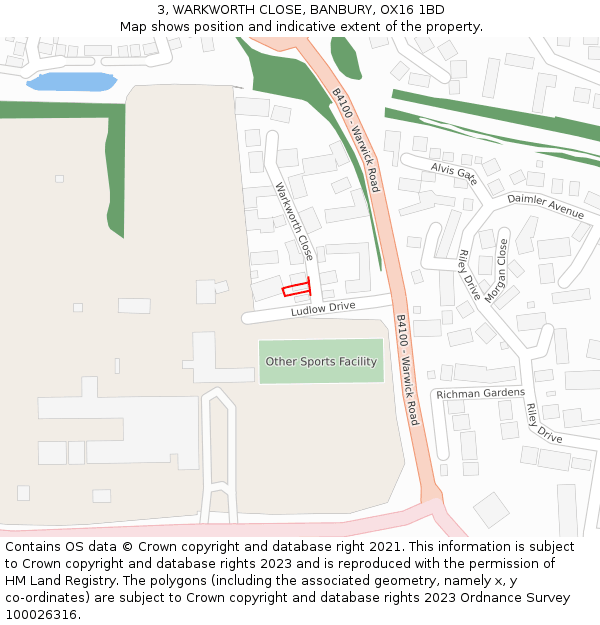 3, WARKWORTH CLOSE, BANBURY, OX16 1BD: Location map and indicative extent of plot