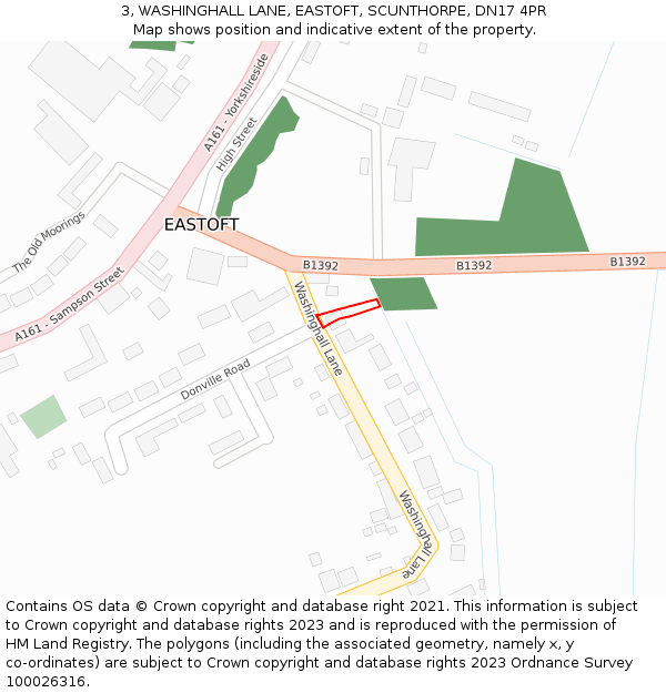 3, WASHINGHALL LANE, EASTOFT, SCUNTHORPE, DN17 4PR: Location map and indicative extent of plot