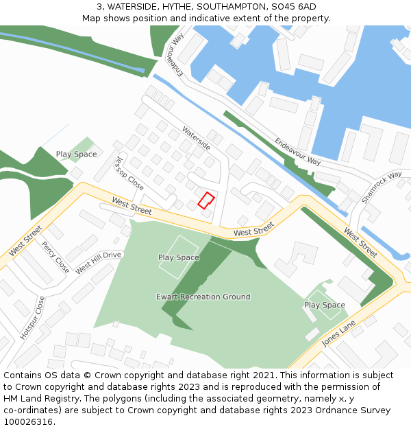 3, WATERSIDE, HYTHE, SOUTHAMPTON, SO45 6AD: Location map and indicative extent of plot