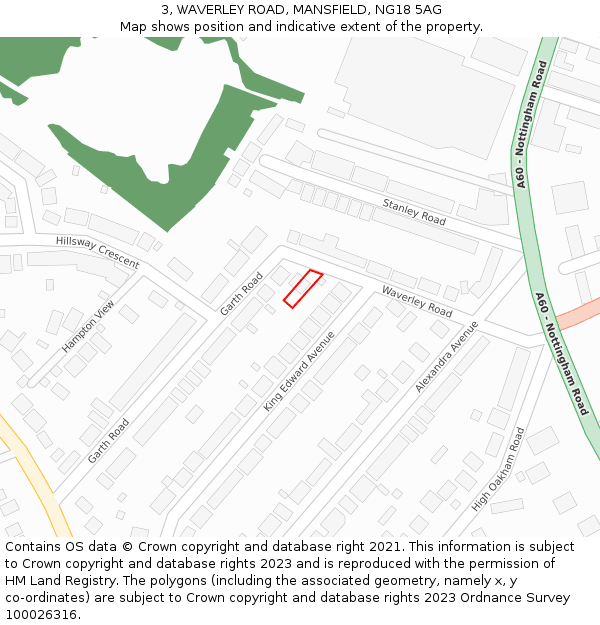 3, WAVERLEY ROAD, MANSFIELD, NG18 5AG: Location map and indicative extent of plot