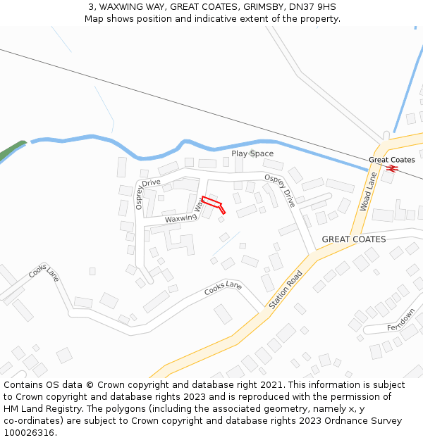 3, WAXWING WAY, GREAT COATES, GRIMSBY, DN37 9HS: Location map and indicative extent of plot