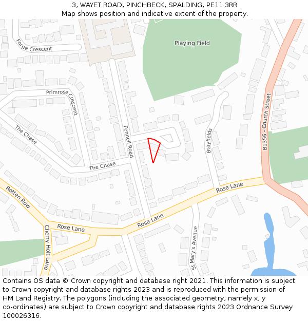 3, WAYET ROAD, PINCHBECK, SPALDING, PE11 3RR: Location map and indicative extent of plot