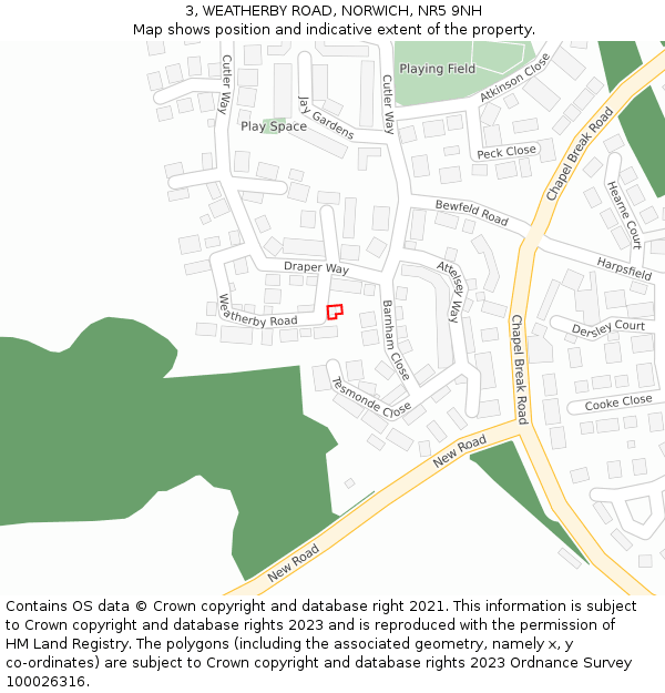 3, WEATHERBY ROAD, NORWICH, NR5 9NH: Location map and indicative extent of plot