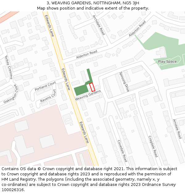 3, WEAVING GARDENS, NOTTINGHAM, NG5 3JH: Location map and indicative extent of plot