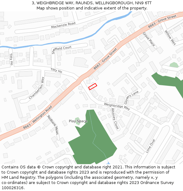3, WEIGHBRIDGE WAY, RAUNDS, WELLINGBOROUGH, NN9 6TT: Location map and indicative extent of plot