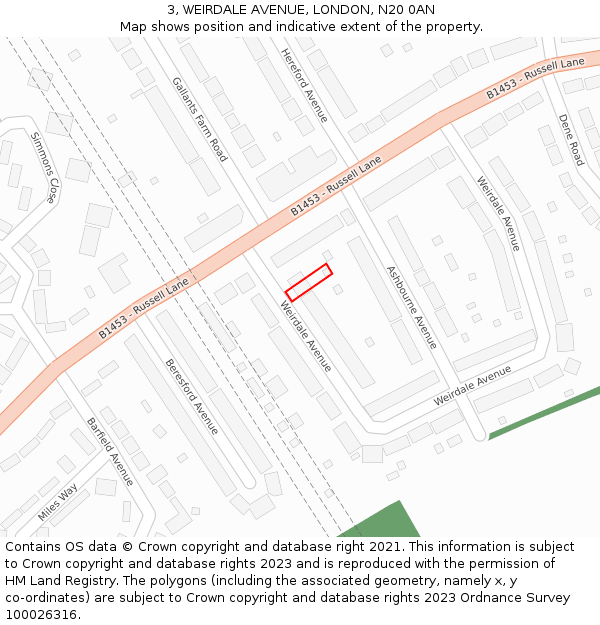 3, WEIRDALE AVENUE, LONDON, N20 0AN: Location map and indicative extent of plot