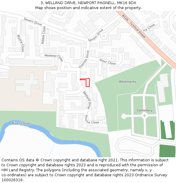 3, WELLAND DRIVE, NEWPORT PAGNELL, MK16 9DX: Location map and indicative extent of plot