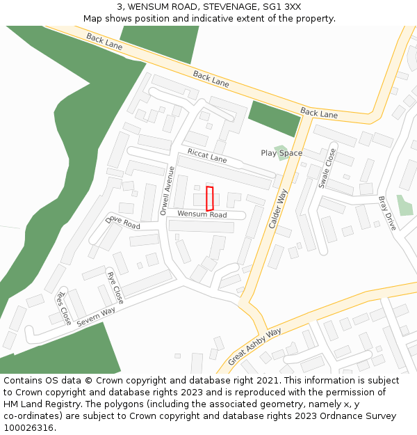 3, WENSUM ROAD, STEVENAGE, SG1 3XX: Location map and indicative extent of plot