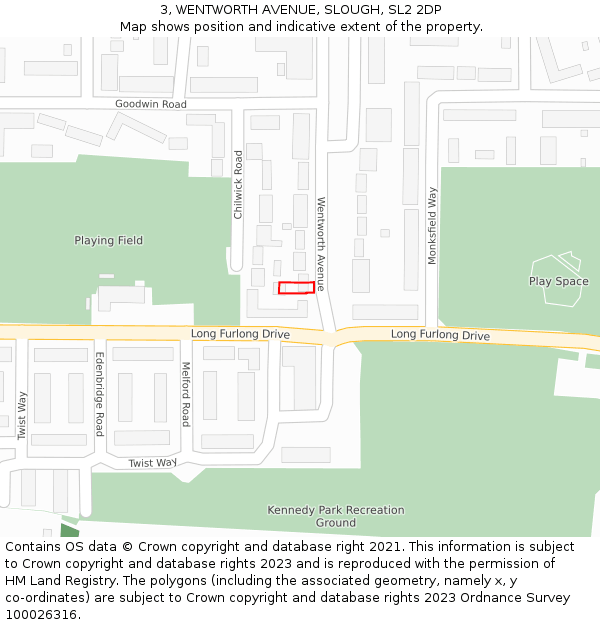 3, WENTWORTH AVENUE, SLOUGH, SL2 2DP: Location map and indicative extent of plot