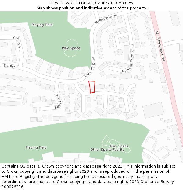 3, WENTWORTH DRIVE, CARLISLE, CA3 0PW: Location map and indicative extent of plot