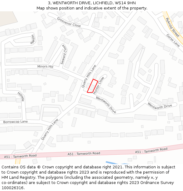 3, WENTWORTH DRIVE, LICHFIELD, WS14 9HN: Location map and indicative extent of plot