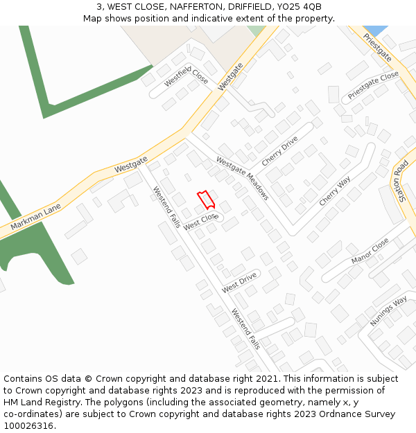 3, WEST CLOSE, NAFFERTON, DRIFFIELD, YO25 4QB: Location map and indicative extent of plot