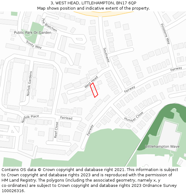 3, WEST HEAD, LITTLEHAMPTON, BN17 6QP: Location map and indicative extent of plot