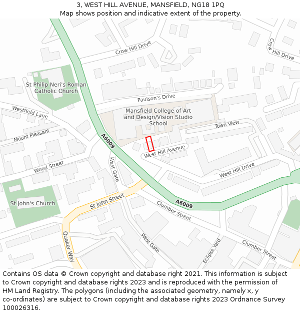 3, WEST HILL AVENUE, MANSFIELD, NG18 1PQ: Location map and indicative extent of plot