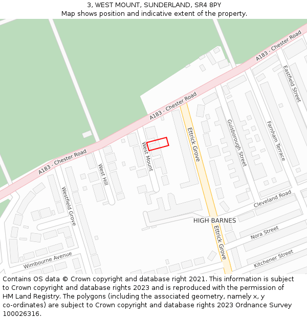 3, WEST MOUNT, SUNDERLAND, SR4 8PY: Location map and indicative extent of plot