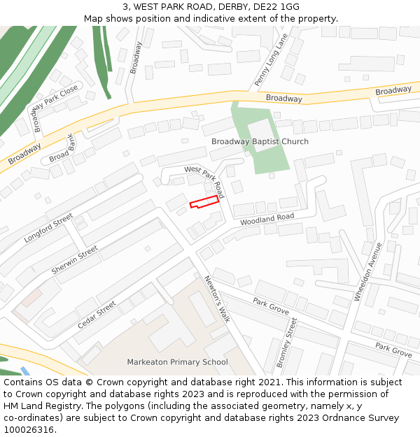 3, WEST PARK ROAD, DERBY, DE22 1GG: Location map and indicative extent of plot