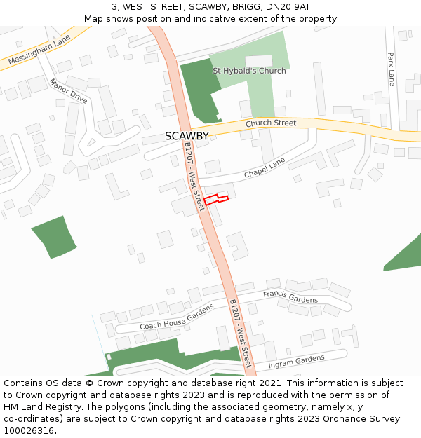 3, WEST STREET, SCAWBY, BRIGG, DN20 9AT: Location map and indicative extent of plot