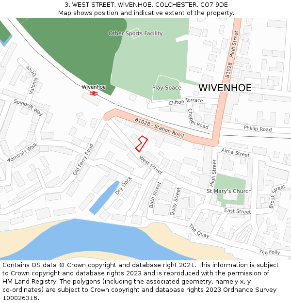3, WEST STREET, WIVENHOE, COLCHESTER, CO7 9DE: Location map and indicative extent of plot