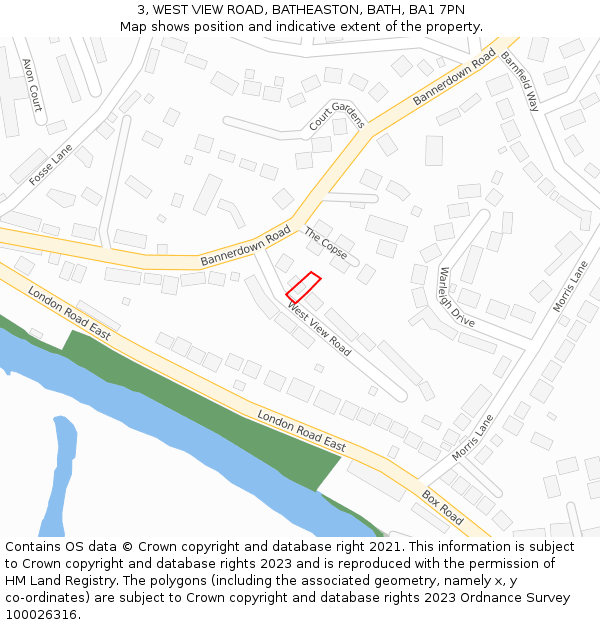 3, WEST VIEW ROAD, BATHEASTON, BATH, BA1 7PN: Location map and indicative extent of plot