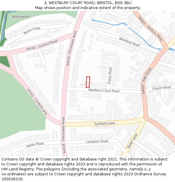 3, WESTBURY COURT ROAD, BRISTOL, BS9 3BU: Location map and indicative extent of plot