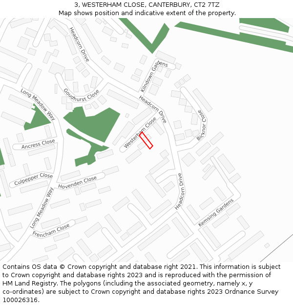 3, WESTERHAM CLOSE, CANTERBURY, CT2 7TZ: Location map and indicative extent of plot