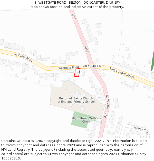 3, WESTGATE ROAD, BELTON, DONCASTER, DN9 1PY: Location map and indicative extent of plot