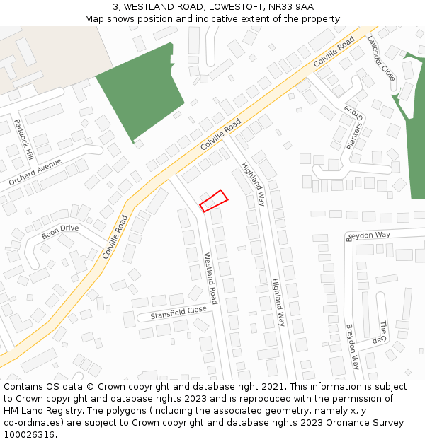 3, WESTLAND ROAD, LOWESTOFT, NR33 9AA: Location map and indicative extent of plot