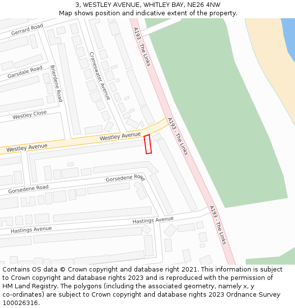 3, WESTLEY AVENUE, WHITLEY BAY, NE26 4NW: Location map and indicative extent of plot