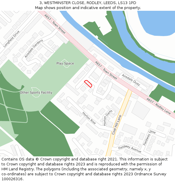 3, WESTMINSTER CLOSE, RODLEY, LEEDS, LS13 1PD: Location map and indicative extent of plot