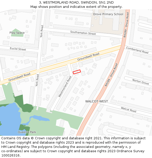 3, WESTMORLAND ROAD, SWINDON, SN1 2ND: Location map and indicative extent of plot