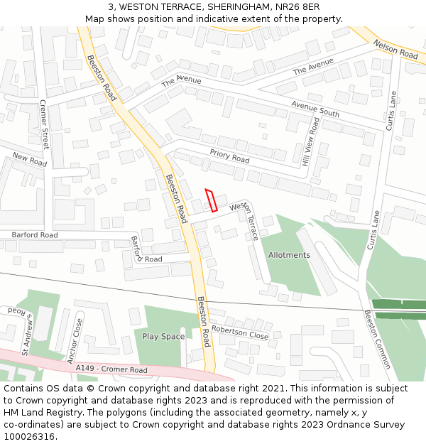 3, WESTON TERRACE, SHERINGHAM, NR26 8ER: Location map and indicative extent of plot