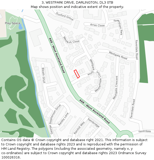 3, WESTPARK DRIVE, DARLINGTON, DL3 0TB: Location map and indicative extent of plot