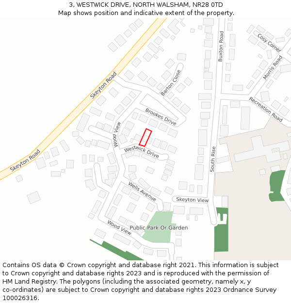 3, WESTWICK DRIVE, NORTH WALSHAM, NR28 0TD: Location map and indicative extent of plot
