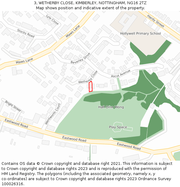 3, WETHERBY CLOSE, KIMBERLEY, NOTTINGHAM, NG16 2TZ: Location map and indicative extent of plot