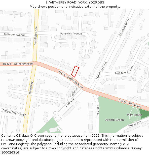 3, WETHERBY ROAD, YORK, YO26 5BS: Location map and indicative extent of plot