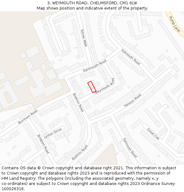 3, WEYMOUTH ROAD, CHELMSFORD, CM1 6LW: Location map and indicative extent of plot