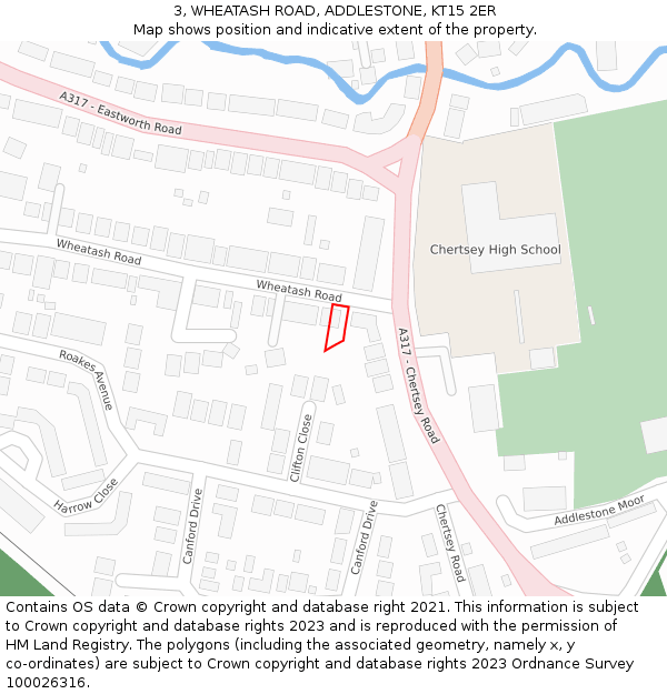 3, WHEATASH ROAD, ADDLESTONE, KT15 2ER: Location map and indicative extent of plot