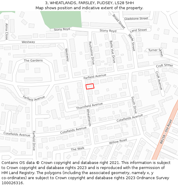 3, WHEATLANDS, FARSLEY, PUDSEY, LS28 5HH: Location map and indicative extent of plot