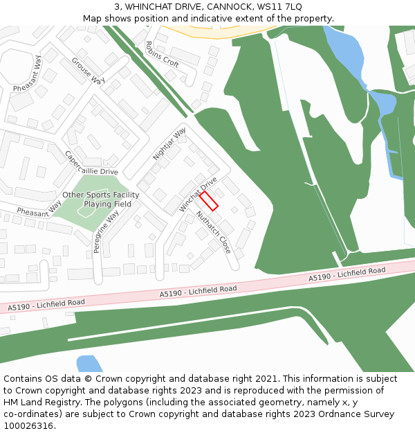 3, WHINCHAT DRIVE, CANNOCK, WS11 7LQ: Location map and indicative extent of plot