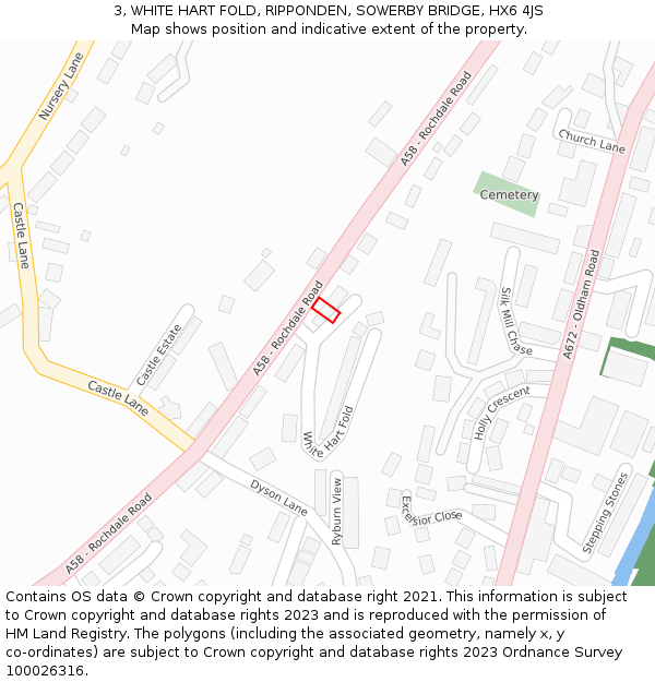 3, WHITE HART FOLD, RIPPONDEN, SOWERBY BRIDGE, HX6 4JS: Location map and indicative extent of plot