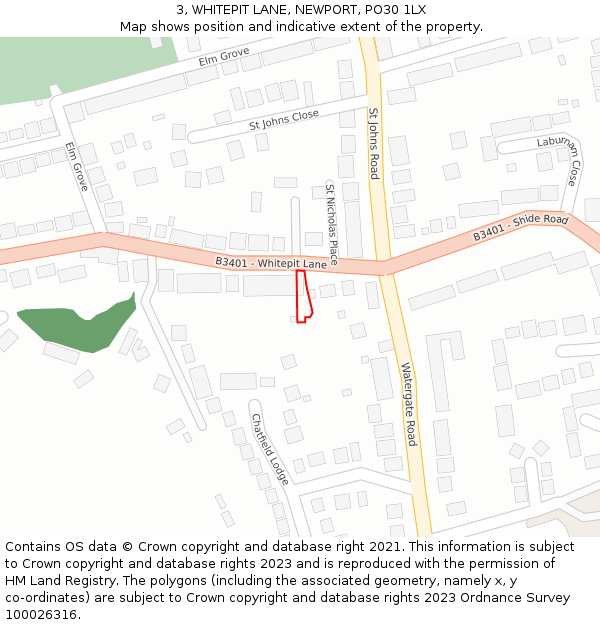 3, WHITEPIT LANE, NEWPORT, PO30 1LX: Location map and indicative extent of plot