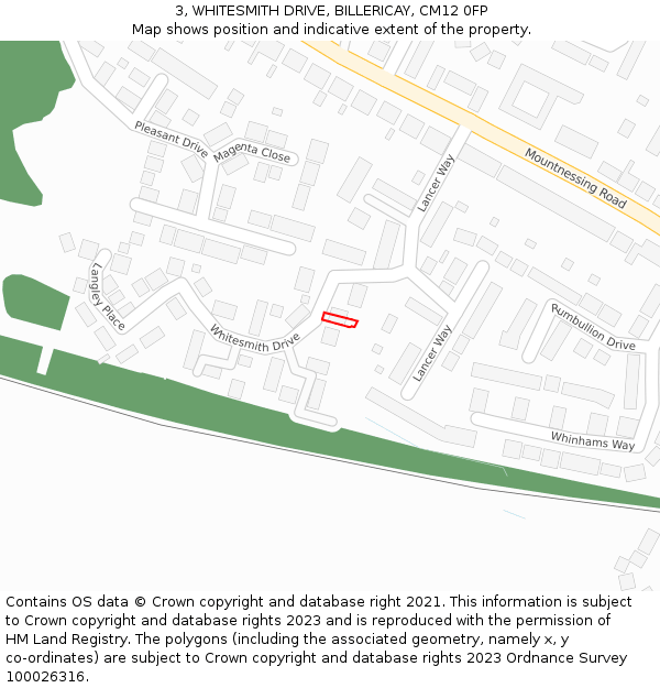 3, WHITESMITH DRIVE, BILLERICAY, CM12 0FP: Location map and indicative extent of plot