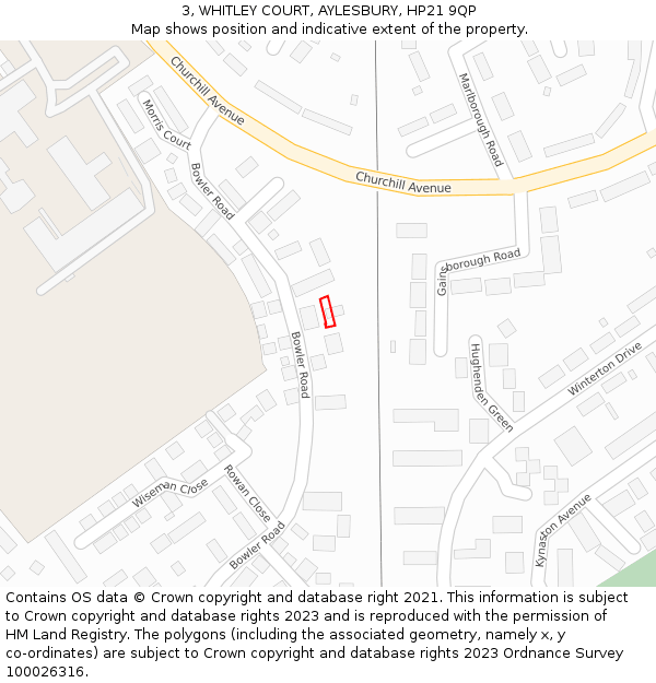 3, WHITLEY COURT, AYLESBURY, HP21 9QP: Location map and indicative extent of plot