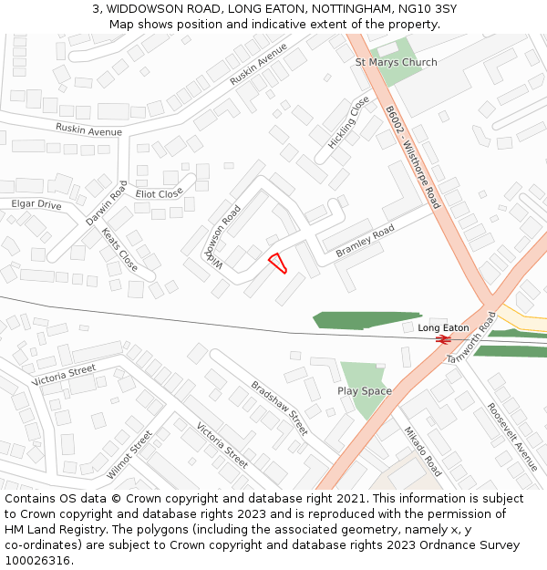 3, WIDDOWSON ROAD, LONG EATON, NOTTINGHAM, NG10 3SY: Location map and indicative extent of plot